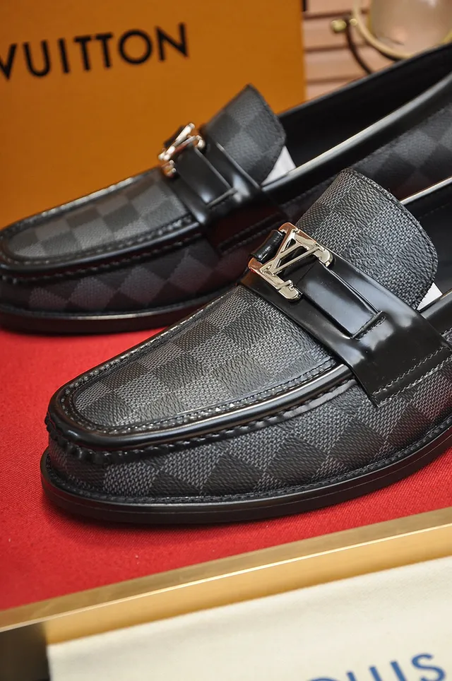 Louis Vuitton लोफर काला भूरा Damier Graphite कैनवास चमड़ी का ट्रिम लोफर 3