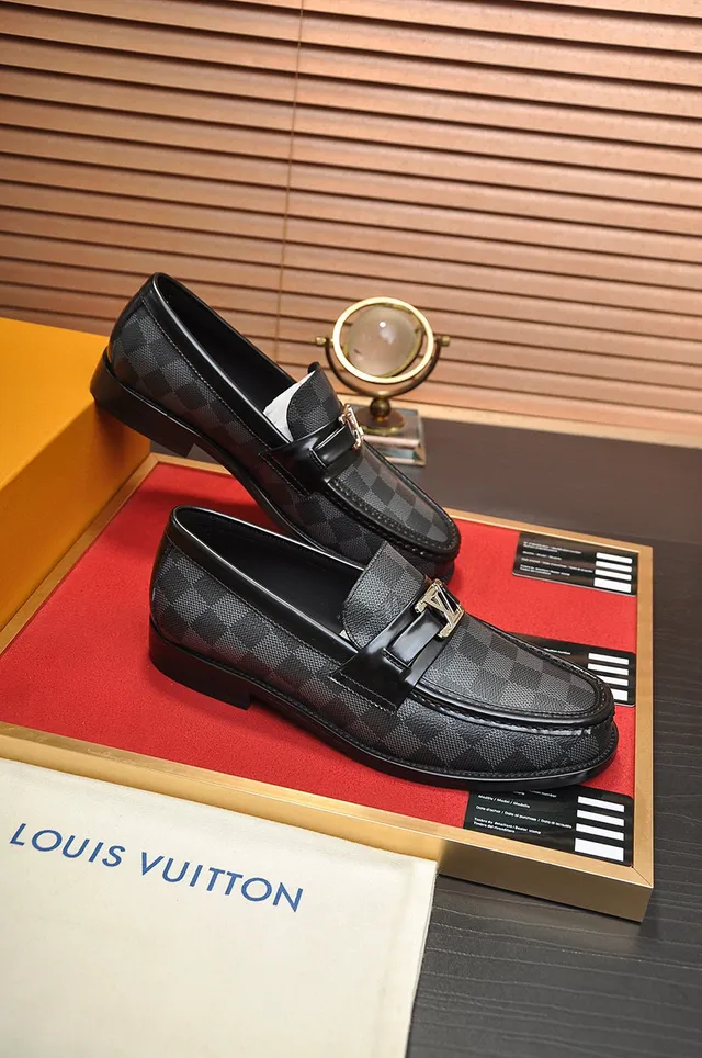 Louis Vuitton लोफर काला भूरा Damier Graphite कैनवास चमड़ी का ट्रिम लोफर 4