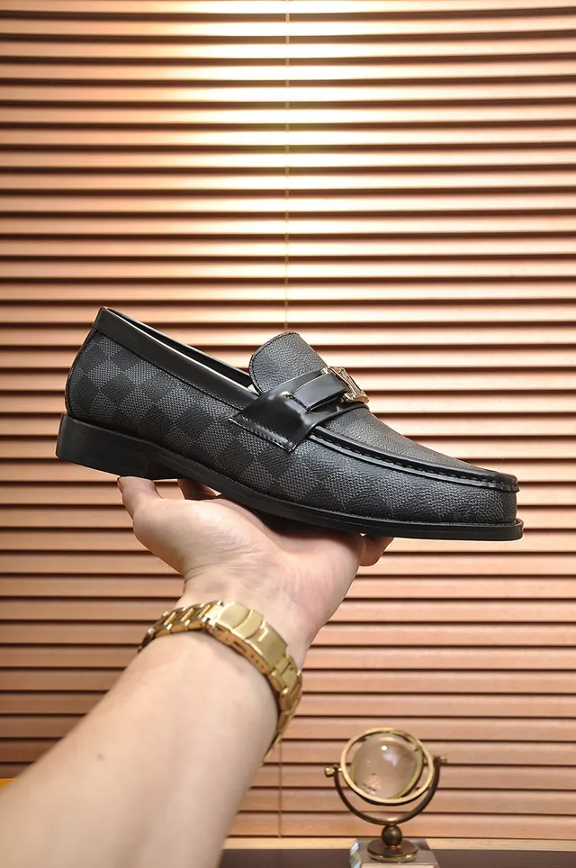 Louis Vuitton लोफर काला भूरा Damier Graphite कैनवास चमड़ी का ट्रिम लोफर 7