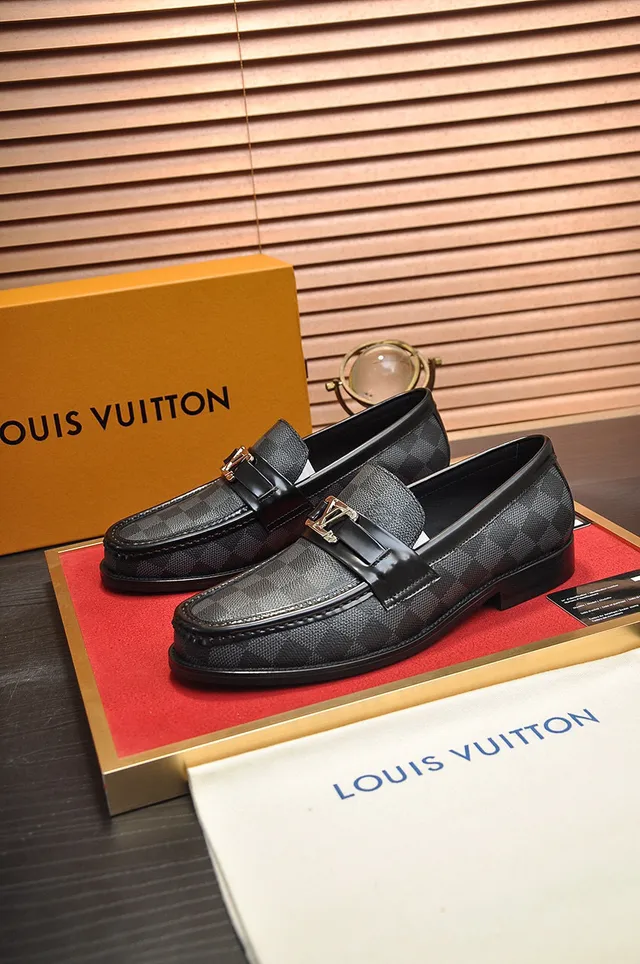 Louis Vuitton लोफर काला भूरा Damier Graphite कैनवास चमड़ी का ट्रिम लोफर 8