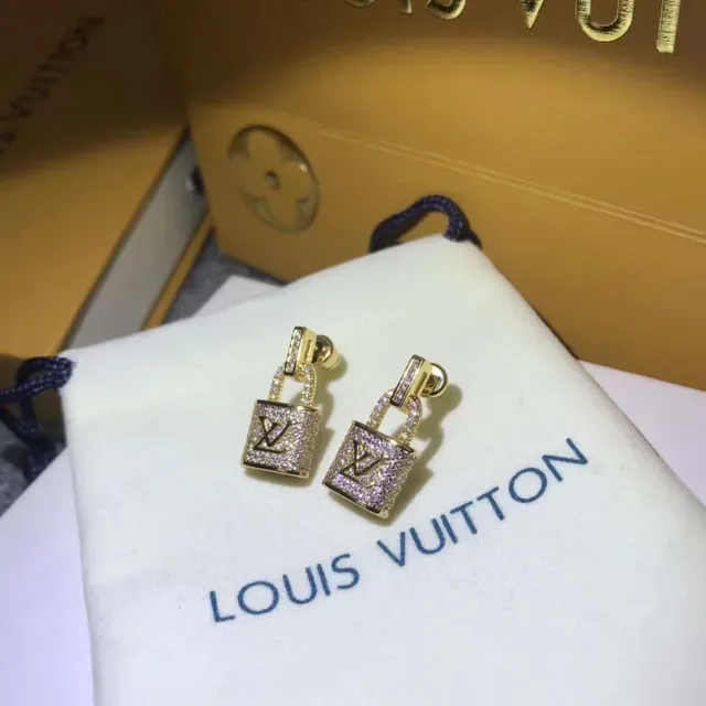 Louis Vuitton Lock It Pavé-Crystal Gold-Tone Monogram Earrings 2