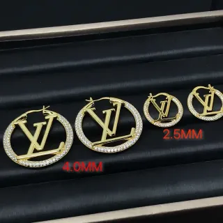 Louis Vuitton LV أقراط دائرية حلق ذهبي فضي بانية كريستال