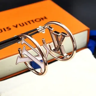 Louis Vuitton LV أقراط حلق دائرية ذهب وردي مينا