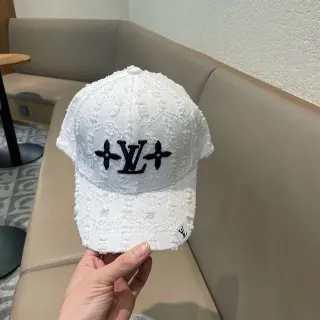 Louis Vuitton LV Flower Distressed White Baseball Cap