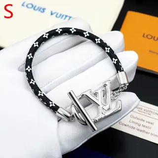 Pulsera Louis Vuitton LV Initiales Negra Plata Trenzada Monogramada Cordón Broche Logo