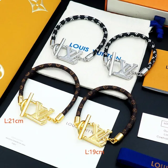 Bracelete Louis Vuitton LV Initiales Preto Prata Trançado Monogramado Cordão Fecho Logo 2