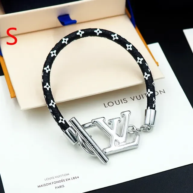 Bracelete Louis Vuitton LV Initiales Preto Prata Trançado Monogramado Cordão Fecho Logo 5