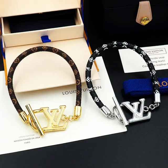 Bracelete Louis Vuitton LV Initiales Preto Prata Trançado Monogramado Cordão Fecho Logo 6