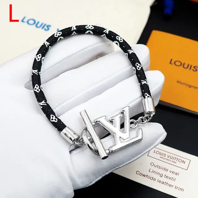 Bracelete Louis Vuitton LV Initiales Preto Prata Trançado Monogramado Cordão Fecho Logo 9