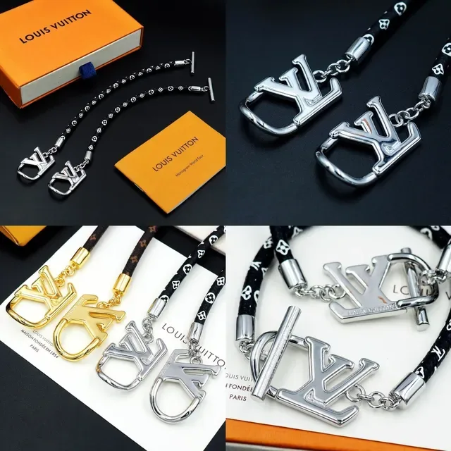 Bracelete Louis Vuitton LV Initiales Preto Prata Trançado Monogramado Cordão Fecho Logo 11