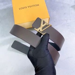 Louis Vuitton LV Initiales Brown Gold Interlocking Buckle Smooth Leather Belt