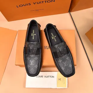Louis Vuitton LV حذاء لوفر أسود رمادي مونوغرام كانفاس إبزيم معدني حزام حذاء لوفر