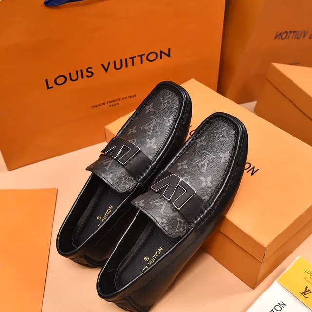 Louis Vuitton LV mocassim preto cinza monograma lona fivela metálica alça mocassim 3