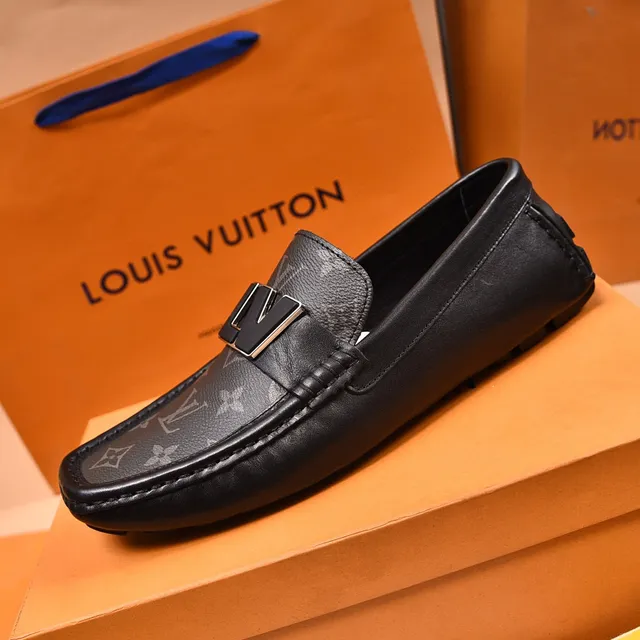 Louis Vuitton LV mocassim preto cinza monograma lona fivela metálica alça mocassim 5