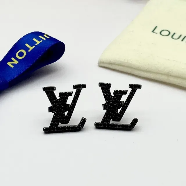 Louis Vuitton LV Monogram Textured Black Stud Earrings 6