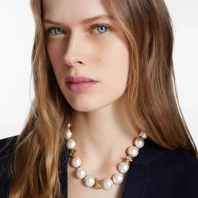 Colar de pérolas multi-camada Louis Vuitton LV Pearls Beige e Ouro 5