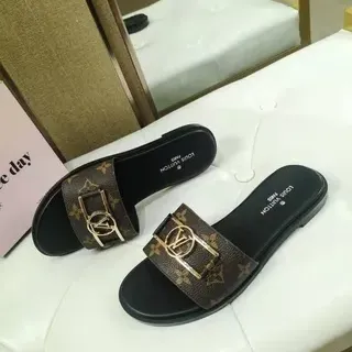 Louis Vuitton LV Slide Monogram Canvas सोने का बकल चप्पल