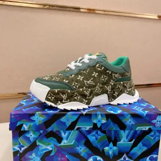 Louis Vuitton LV Trainer Army Green Blue Monogrammed Textile Upper Chunky Sculpted Midsole Lifestyle Sneakers — Louis Vuitton Lifestyle Sneakers photo from the Yupoo catalog