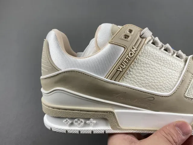 Louis Vuitton LV Trainer Beige White Layered Sole Textile And Pebbled Leather Upper Lifestyle Sneakers 2