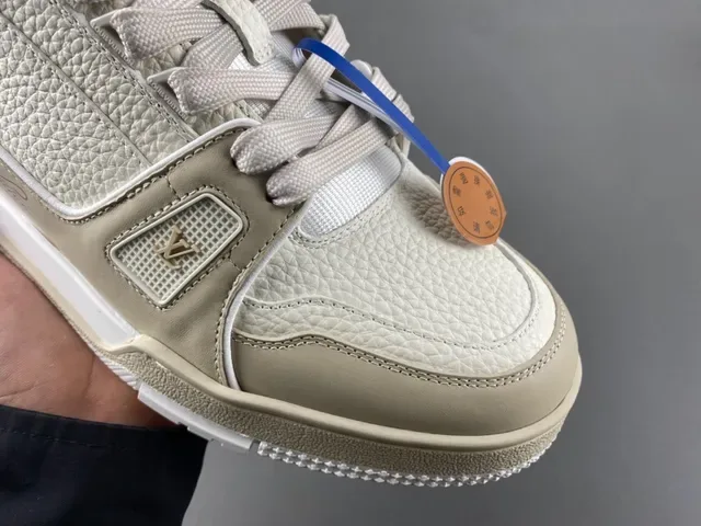 Louis Vuitton LV Trainer Beige White Layered Sole Textile And Pebbled Leather Upper Lifestyle Sneakers 3