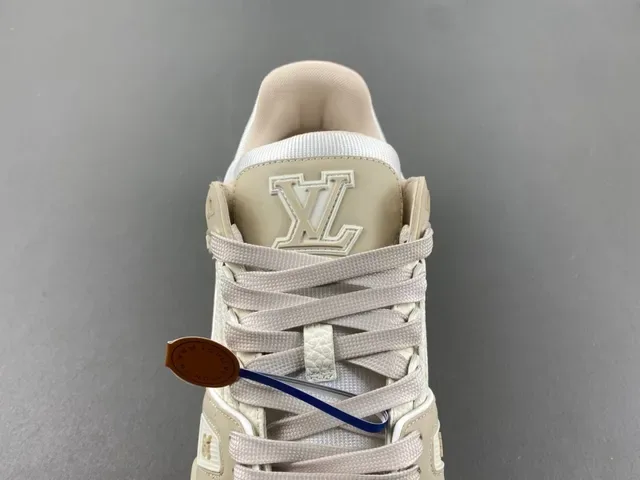Louis Vuitton LV Trainer Beige White Layered Sole Textile And Pebbled Leather Upper Lifestyle Sneakers 5