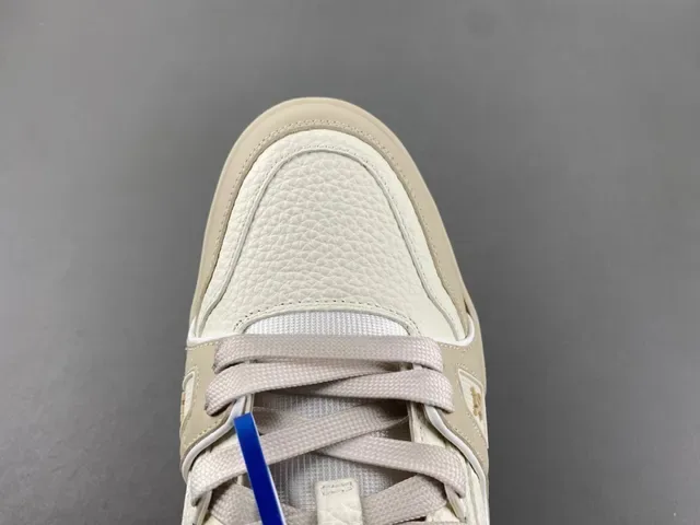 Louis Vuitton LV Trainer Beige White Layered Sole Textile And Pebbled Leather Upper Lifestyle Sneakers 6
