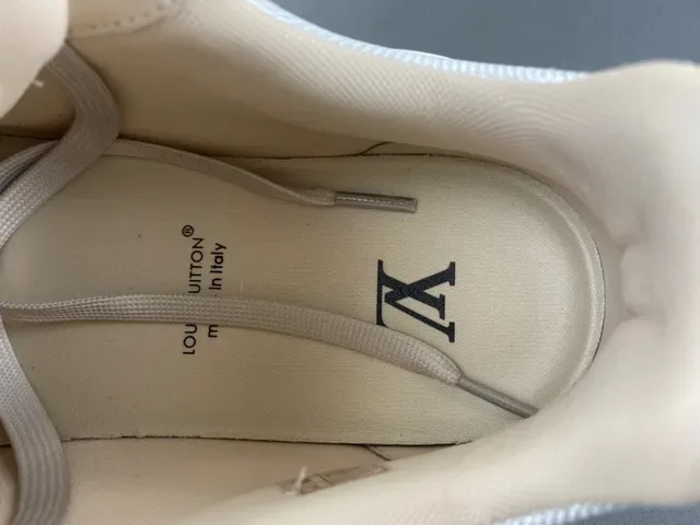 Louis Vuitton LV Trainer Beige White Layered Sole Textile And Pebbled Leather Upper Lifestyle Sneakers 7