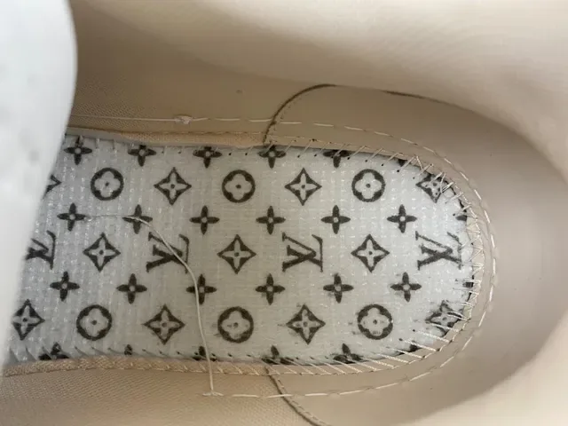 Louis Vuitton LV Trainer Beige White Layered Sole Textile And Pebbled Leather Upper Lifestyle Sneakers 8