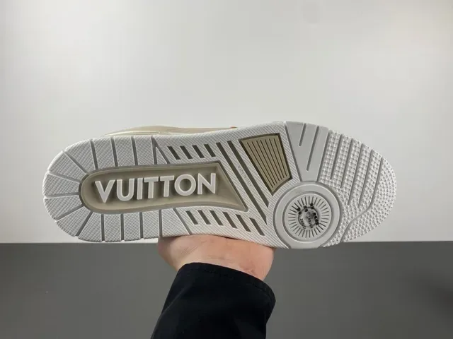 Louis Vuitton LV Trainer Beige White Layered Sole Textile And Pebbled Leather Upper Lifestyle Sneakers 9