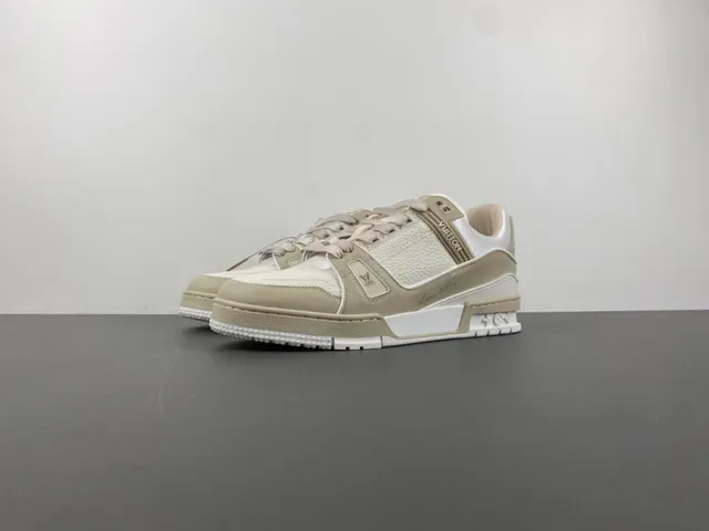 Louis Vuitton LV Trainer Beige White Layered Sole Textile And Pebbled Leather Upper Lifestyle Sneakers 10