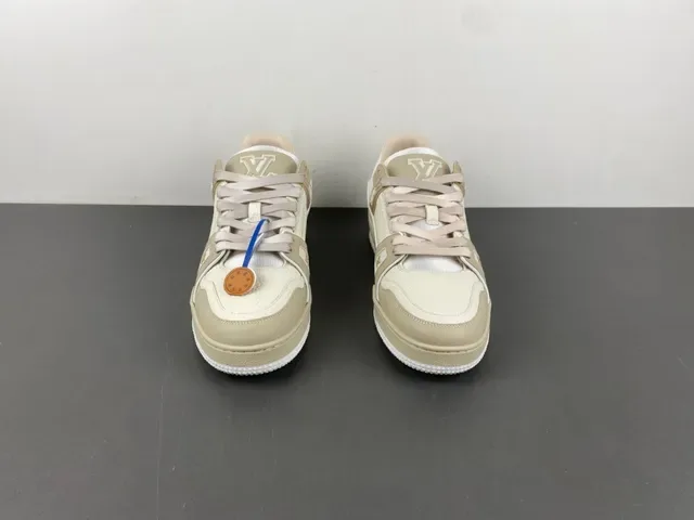 Louis Vuitton LV Trainer Beige White Layered Sole Textile And Pebbled Leather Upper Lifestyle Sneakers 11