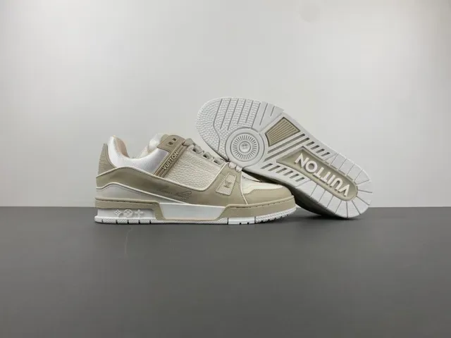 Louis Vuitton LV Trainer Beige White Layered Sole Textile And Pebbled Leather Upper Lifestyle Sneakers 12