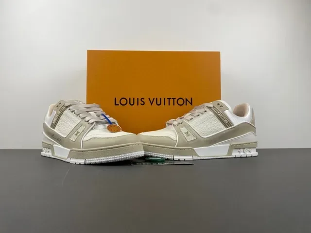 Louis Vuitton LV Trainer Beige White Layered Sole Textile And Pebbled Leather Upper Lifestyle Sneakers 13