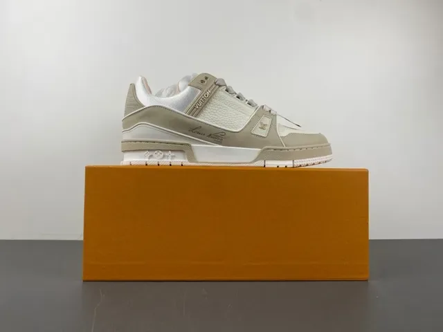Louis Vuitton LV Trainer Beige White Layered Sole Textile And Pebbled Leather Upper Lifestyle Sneakers 15