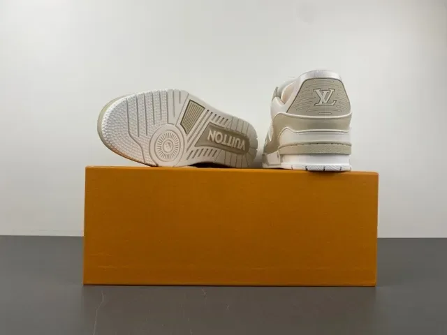 Louis Vuitton LV Trainer Beige White Layered Sole Textile And Pebbled Leather Upper Lifestyle Sneakers 16