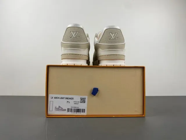 Louis Vuitton LV Trainer Beige White Layered Sole Textile And Pebbled Leather Upper Lifestyle Sneakers 17