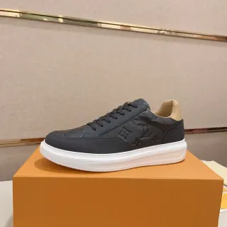 Louis Vuitton LV Trainer Negro/Beige Cuero Monogram-Embossed Suela Plataforma Blanca Lifestyle Sneakers
