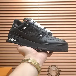 Louis Vuitton LV Trainer Negro Blanco Suela Plataforma Gruesa Cuero Superior Sneakers Lifestyle