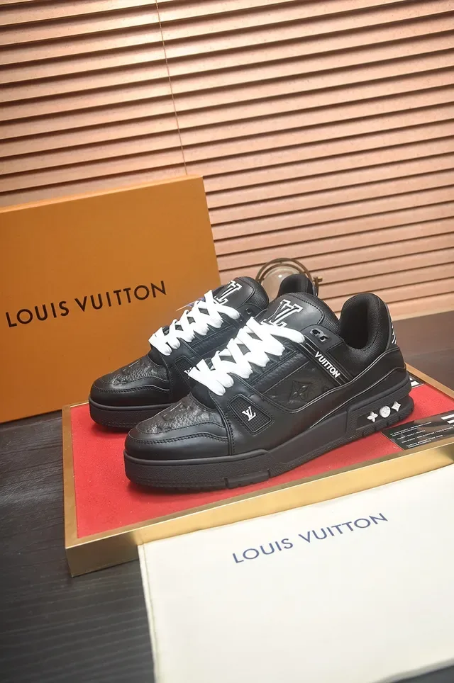 Louis Vuitton LV Trainer Negro Blanco Suela Plataforma Gruesa Cuero Superior Sneakers Lifestyle 4