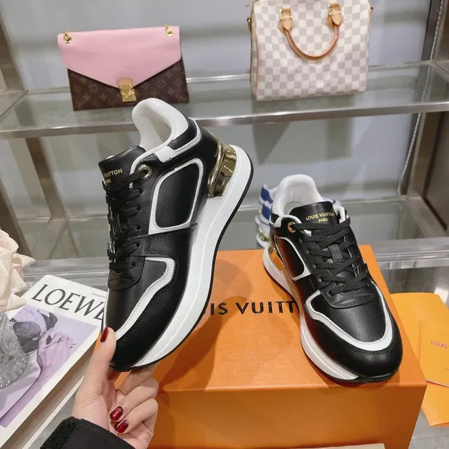 Louis Vuitton LV Trainer Black White Monogrammed Side Panel Gold Heel Accent Lifestyle Sneakers 5