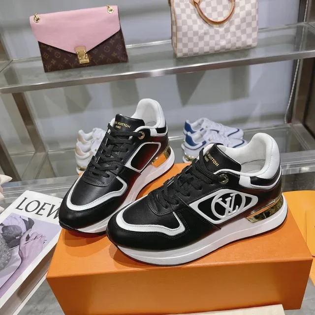 Louis Vuitton LV Trainer Black White Monogrammed Side Panel Gold Heel Accent Lifestyle Sneakers 6