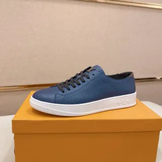 Louis Vuitton LV Trainer Zapatillas Azules Negras Cuero Granulado Superior Suela Plataforma Blanca Gruesa Zapatillas Lifestyle