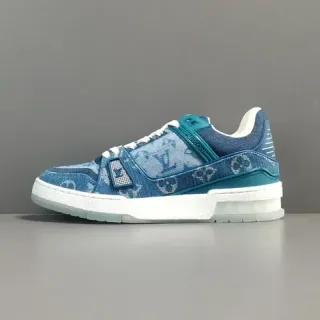 Louis Vuitton LV Trainer Tênis Lifestyle Azul Denim Monogram Parte Superior Dupla Alça Jaula