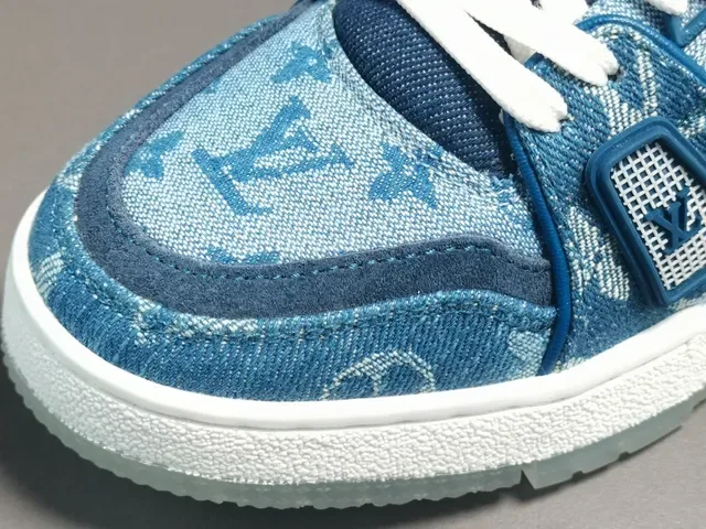 Louis Vuitton LV Trainer Blue Denim Monogram Upper Dual-Strap Cage Lifestyle Sneakers 3