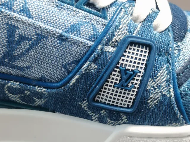 Louis Vuitton LV Trainer Blue Denim Monogram Upper Dual-Strap Cage Lifestyle Sneakers 4