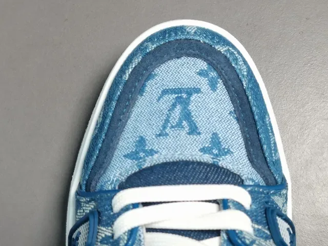 Louis Vuitton LV Trainer Blue Denim Monogram Upper Dual-Strap Cage Lifestyle Sneakers 5