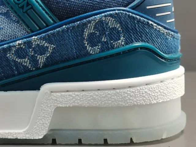 Louis Vuitton LV Trainer Blue Denim Monogram Upper Dual-Strap Cage Lifestyle Sneakers 10