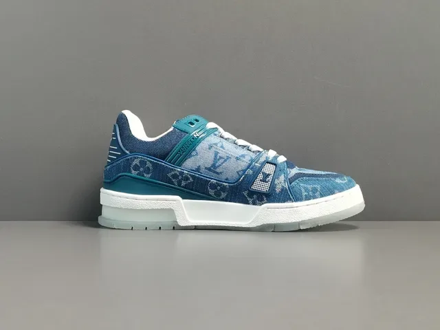 Louis Vuitton LV Trainer Blue Denim Monogram Upper Dual-Strap Cage Lifestyle Sneakers 11