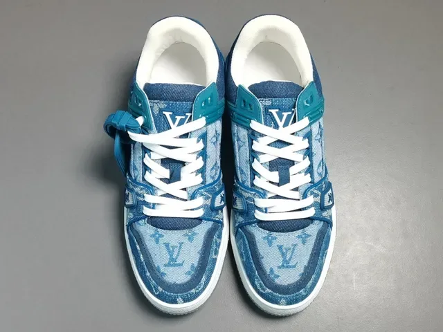 Louis Vuitton LV Trainer Blue Denim Monogram Upper Dual-Strap Cage Lifestyle Sneakers 17