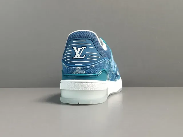 Louis Vuitton LV Trainer Blue Denim Monogram Upper Dual-Strap Cage Lifestyle Sneakers 18